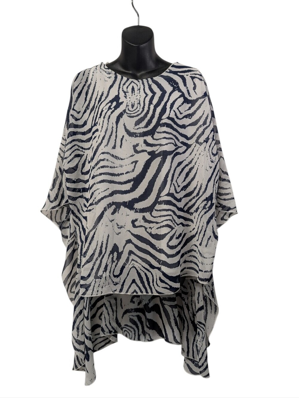 Simply Noelle Zebra Animal Print Tunic Top  Blouse L/XL Black White High Low NWT